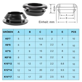 Pack of 70 Rubber Grommets - Cable Grommet Waterproof Rubber - Cable Grommet Sealing Plugs for Cable Passage Grommets - Conductor Seal Ring for Cable Protection (7 Sizes)