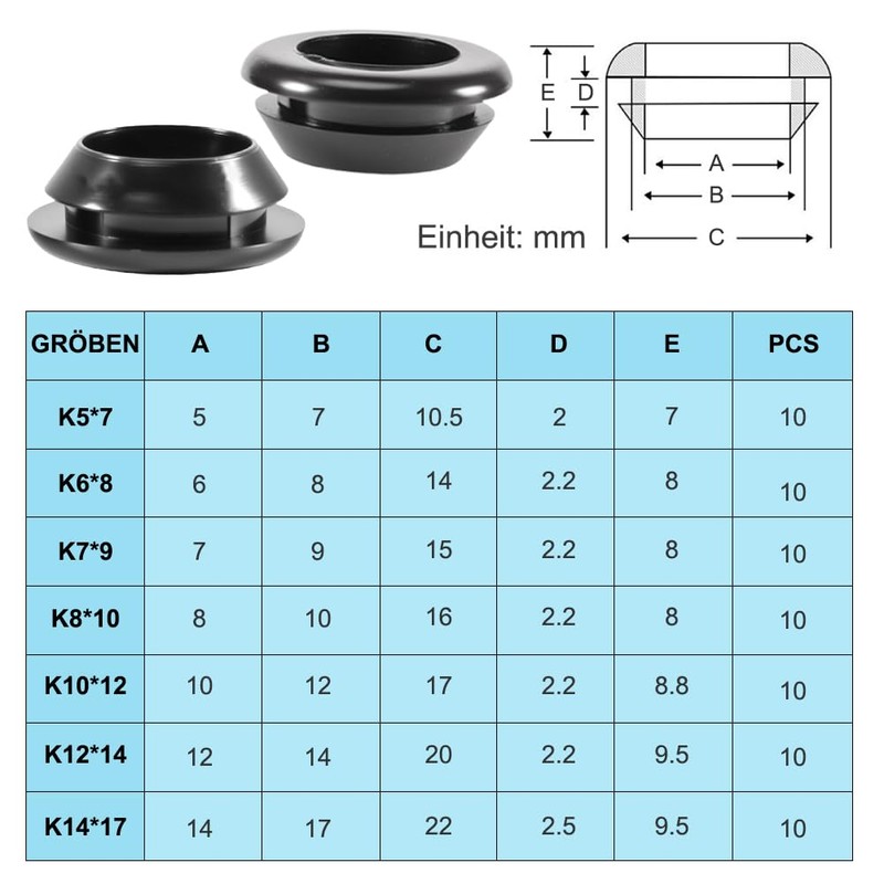 Pack of 70 Rubber Grommets - Cable Grommet Waterproof Rubber