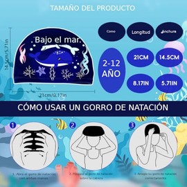 HASTHIP Proberos® Gorro de Natación para Niños y Niñas de 2-12 Años, Diseño de Delfín de Caricatura, Gorro Impermeable y Elástico para Piscina, Azul O