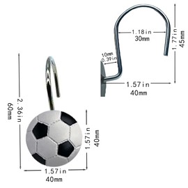 YOINIUEM Shower Curtain Hooks Soccer Hooks Soccer Bathroom Decoration Soccer Shower Curtain Shower Rod Decoration Set 12 Pcs