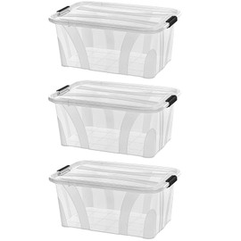 Premium Set of 3 XXL Storage Boxes, Toy Organiser With Lid, Stackable, Ideal for Office, Children's Room, Kitchen and Workshop (Set of 3, 14 Litres)