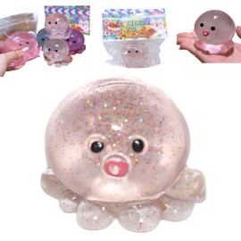 Crystal Squishy Octopus Squeeze Toys: Animals Octopus Stress Relief Stress Ball, Cute Clear Pink Blue Octopus Soft Sticky Toys, Fidget Toys, Birthday Office Party Favors for Adults (Pink02)