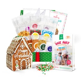 Baketivity Holiday Gingerbread House Kit And Kids Cookbook - Bake And Build Edible Gingerbread House - Kids Baking Set With Materials And Premeasured Ingredients - Kids Holiday Cookbook And Baking Kit