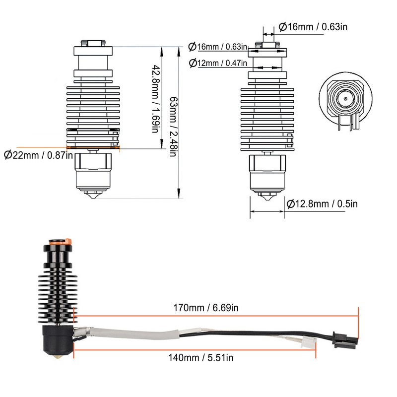 3D Printing Heat Sink Throat Tube Heating Core Nozzle Kit