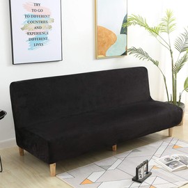 MIFXIN - Funda elástica para sofá cama sin brazos, de felpa más gruesa, color sólido, 3 asientos, plegable, protector de muebles sin reposabrazos (negro)