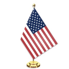 United States Desk Small Flag Set,5×8 Inch Mini Americans USA US Desktop Banner,12" Metal Solid Pole Decor,Tiny Digital Printed Polyester Banner With Golden Base