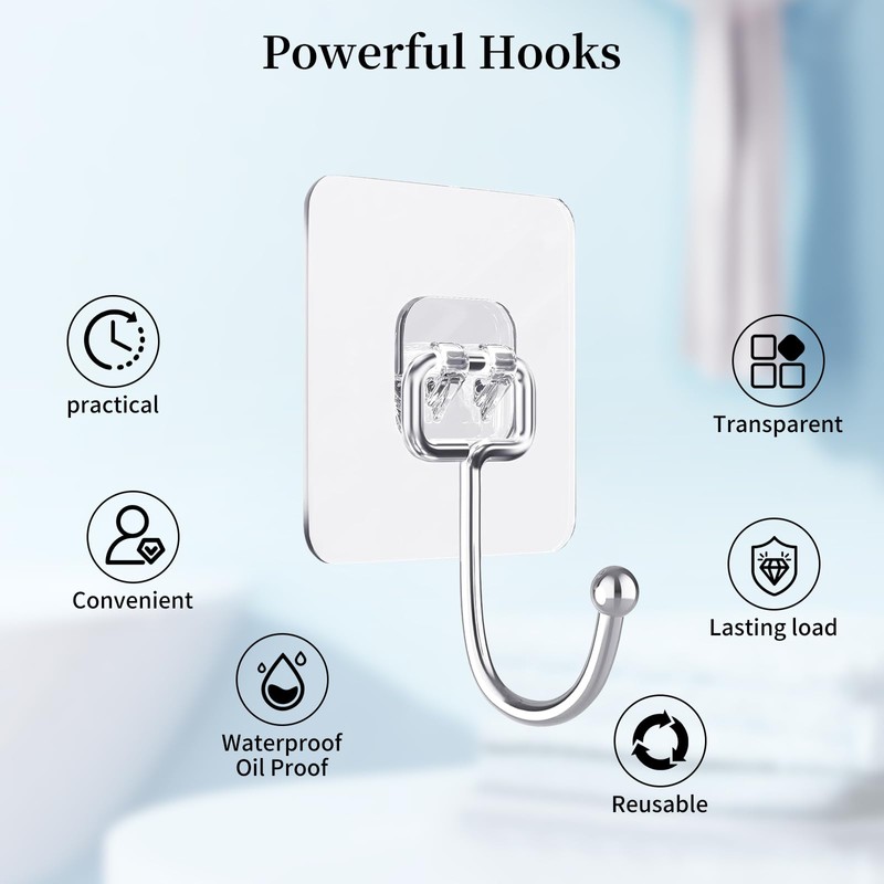 HOGXUAE 10 PCS Adhesive Wall Hooks Reusable Anti-Skid Traceless Heavy