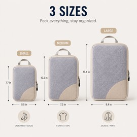 Compression Packing Cubes for Travel, 3-Piece Expandable Luggage Organizer Set, Lightweight Suitcase Packing Organizers with Compression Zipper, Waterproof Travel Storage Bags for Carry-On & Luggage