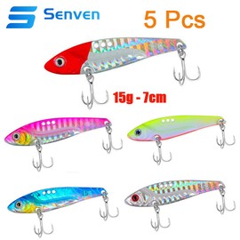 senvenelec 5pcs VIB Hard Fishing Lures, Crank Lures Kit, Metal VIB Lures with, Spinner Blade, Crank Lures Kit, Spinner Blades Baits, 3D Eyes Fishing Lures, Total Deep Sea Fishing.