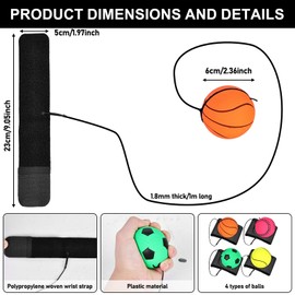 Springball with Cord, Pack of 8 Wrist Ball, Diameter 6 cm, Hand Trainer, Wrist Return Ball with Cord, Stress Relief Ball on the String Bouncy Ball, Sports Toy for Children and Adults