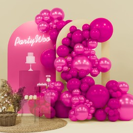 PartyWoo Hot Pink Balloons 140pcs Different Sizes of 18 12 10 5 Inch Metallic Pink Magenta Fuchsia Balloon Arch Kit for Engagement Bachelorette Baby Shower Anniversary Birthday Party Decorations