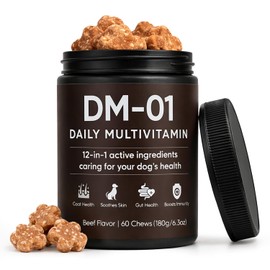DM-01 Daily Multivitamin for Dogs - Advanced Hip & Joint Support, Boosts Immune System & Digestion, Promotes Skin, Coat & Organ System Health, Enhances Activity & Mood, 60 Chews (1)