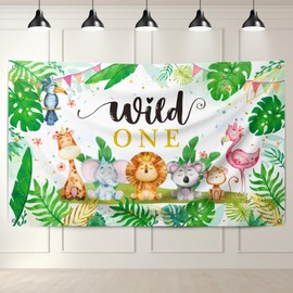 Safari Wild One Birthday Party Decorations Supplies Safari Animal Backdrop Banner Background Jungle Boy 1st Birthday Party Baby Shower Decorations Photography Background (5x3ft)