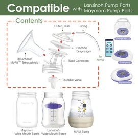 Maymom Pump Parts Compatible with Lansinoh Breastpump,Flange, Wide-Mouth Connector,Valve, Tubing and Backflow Protector, Not Original Lansinoh Accessories. (Flange 21mm)