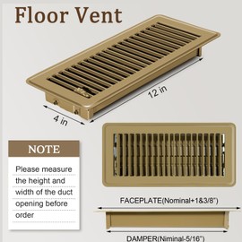 4 PCS Floor Register 4x12 Inch Heavy Duty Floor Vents, Metal Heat Air Vent Covers Rust Proof Finish 4 x 12'' Floor Vent Covers for Home Heater Floor Registers Grilles & Vents (4, Brown, 4x12 Inches)