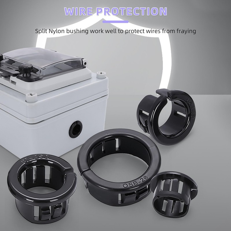 BOPOREAE 50pcs Opened Black Snap Bushing 3/8"(10mm) Mounting Dia, Plastic