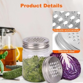 2 Pcs Mason Jar Grater Lid,Multipurpose Mason Jar Cheese Grater Lid Wide Mouth and Narrow Mouth, Reusable Mason Jar Cheese Shaker Lid, Practical Stainless Steel Mason Jar Shaker Lids
