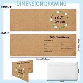 50 SETS Gift Certificates for Business, Blank Kraft Gift Cards Certificates with Envelopes for Salon Restaurants Spa Marriage Birthday Client Vouchers 11.8 x 3.9 Inch - Retro Garland