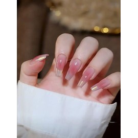 LIyun&Hang Press On Nails, Glue On Nails with Nail Glue, Reusable Stick On Nails in Soft Gel Fake Nails Kit, Nuts Glazed (type-4)