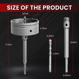 CSOOM Concrete Hole Saw 5-1/8" (130mm) with 220mm SDS Plus Shank Connecting Rod, Carbide Cement Hole Saw for Concrete Cement, Brick Wall Stone