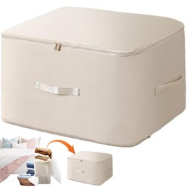 King-Size Self Compression Organizer, Heavy Duty Storage Bag, Ultra Space Saving Storage Tote for Comforters, 54*42*30CM Self Compression Moving Organizer Bags for Comforters Clothes Blankets (Beige)