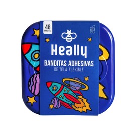 Bandas Adhesivas de Planetas para Niños, 48 piezas, Banditas de Tela, Con Almohadilla, Transpirable, 2 Tamaños, Lata de Aluminio, Hipoalergénicas, Heally