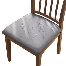 Alishomtll PU Chair Covers, Set of 4/6, Stretch Leather Seat Covers, Waterproof Seat Cover, Removable, Washable Dining Room Chair Covers for Dining Room, Kitchen, Wedding, Garden, Office (Grey, 4