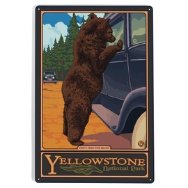 Lantern Press 12x18 Inch Metal Sign, Yellowstone National Park, Wyoming, Don't Feed The Bears