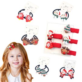 Girls Christmas Hair Accessories,15Pcs Kids Christmas Hair Ties Hair Clips,Christmas Tree Santa Reindeer Snowman Bell Hair Bobbles Barrettes for Children and Adults Xmas Party Accessories