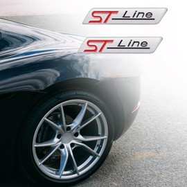 1pcs 3D Metal ST Line Rear Car Emblem Badge, fiesta st accessories, st line badge, Chrome Material Trunk Sticker (Matte Silver)