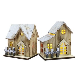 Wooden LED Christmas House Illuminated Wooden House: 2 Pieces Christmas Village Houses Winter Village Christmas Town with Lighting Christmas Table Decoration Miniature House Decoration Xmas Decoration