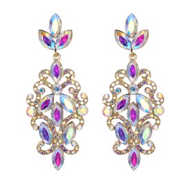 Clearine Wedding Earrings for Bride Marquise Crystal Cluster Butterfly Leaf Chandelier Filigree Dangle Earrings Iridescent Gold-Toned