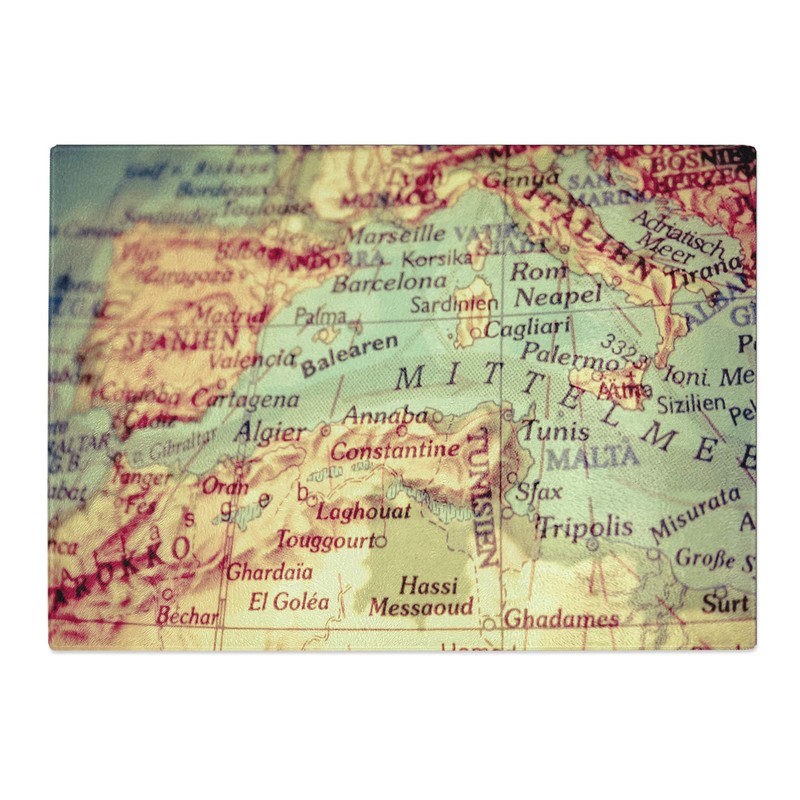 Kitchen Chopping Board Glass - Globe World Map (1) -