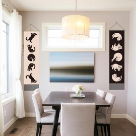 AHANDMAKER 2Pcs Cat Moon Phase Tapestry, Cute Cat Long Vertical Tapestry Wall Hanging, Cute Kitten Tassel Wall Tapestry Pet Cat Aesthetic Tapestry for Bedroom and Living Room(45.7x13 Inch)