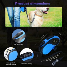 Retractable Dog Leash with Chew Proof Cable, 26ft Heavy Duty Dog Leash for Medium Large Dogs up to 110lbs, Strong Nylon Strap That Won't Tangle,360° No Tangle, one-Hand Brake.(Blue, 26Ft)