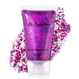GL-Turelifes 30ml Sequins Chunky Glitter Liquid Eyeshadow Glitter Body Gel Festival Glitter Cosmetic Face Hair Nails Makeup Long Lasting Sparkling Easy to Apply, Easy to Remove (#04 Purple)