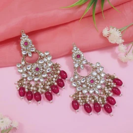 I Jewels Gold Plated Indian Wedding Bollywood Kundan Pearl Chandbali Earrings For Women (E3156Q)