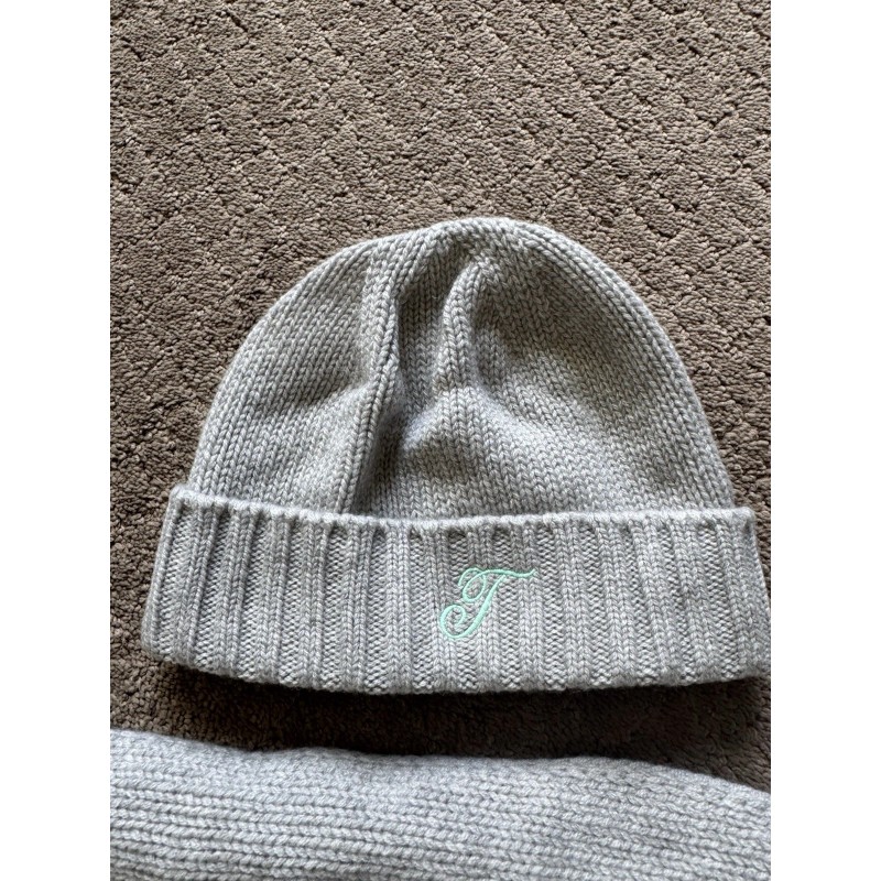 Tiffany & Co Cashmere Embroidered Scarf And Beanie Grey Onesize