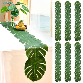 AerWo 6Pcs Artificial Palm Leaves Green Table Runner, Summer Tropical Leaf Table Runners 72 inches Long for Wedding Moana Jungle Safari Tropical Hawaiian Luau Party Decorations