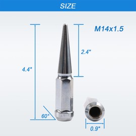 CARMOCAR 24 PCS Spike Lug Nuts 14x1.5 for Chevy Silverado Tahoe 4.4" Tall w/Key Chrome