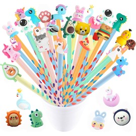 VEYLIN 30Pcs Pencils with Rubbers Triangular Pencils Carton Wooden Lead Pencil Set for Kids Party Bag Fillers Animal Pens for School Class Gifts