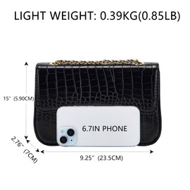 Milisente Women Shoulder Bag Small Patent Leather Chain Clutch Purses and Handbags Or Crossbody For Evening Formal Party (Black-Crocodile)