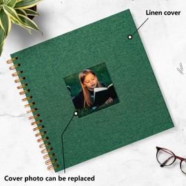 Hiwhy Scrapbook Photo Album Linen Cover, 8 x 8 Inch Hardcover Kraft White Pages Memory Book, for Travel Wedding Guest Book Christmas Baby Shower (20 Sheets/ 40 Pages,Darkgreen)