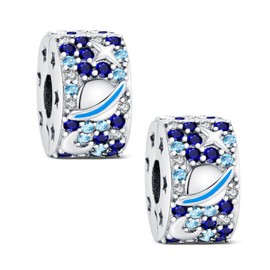 KEQ Stopper Clip Charms fit For Charm Bracelet&Necklace 925 Silver Space Beads with 5A Cubic Zirconia Christmas Mother's Day Gift for Women (Moon Star Bead Space) (Night Sky)