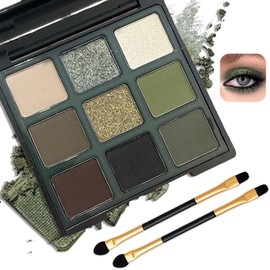 Green Cat Eye Eyeshadow Palette 9 Color Full Matte Glitter Highly Pigmented & Easy Application Black Eyeshadow Eye Shadow Pallets for Women Long-lasting & Waterproof Formula Natural Nude Brown Shades