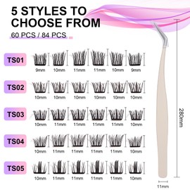 FYB Self-Adhesive Eyelashes Kit, Press On False Eyelashes, Pre-Glued False Eyelashes,Segmented,No Glue,No Makeup Removal,DIY Eyelash Extension Kit for Beginners,with Tweezers (TS04, 84 Pcs)