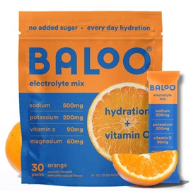 Baloo Electrolyte Powder Packets - No Added Sugar Instant Hydration Packets with Magnesium, Vitamin C, Potassium and Sodium - Orange - 30 Stick Packs