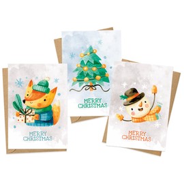 KOKO&LORA® Christmas greeting cards in cute watercolour design for young and old with fox and snowman