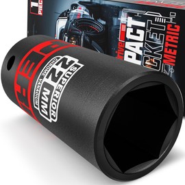 KIRXST 1/2" Drive 22mm Deep Impact Socket, 6 Point CR-V Deep Socket, 78mm Length, Auto Trucks Car Tires Repairing DIY Mechanic Tool