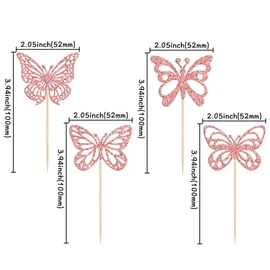 24 piezas de decoración para cupcakes de mariposa con purpurina montada en forma de mariposa hueca para cupcakes de novia, decoración de tartas para bodas, compromisos, baby shower, niños, suministros de fiesta de cumpleaños, estilos mixtos, oro rosa